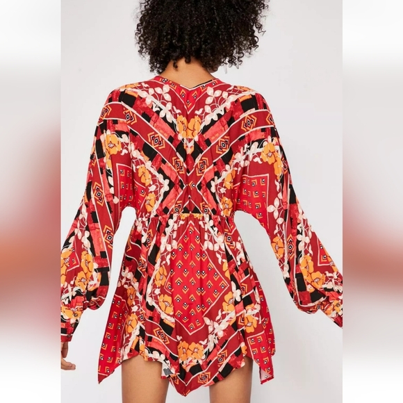 Free People Ride To the Sunset Floral Tunic Top Mini Dress - Med - Peasant Boho - Picture 3 of 9